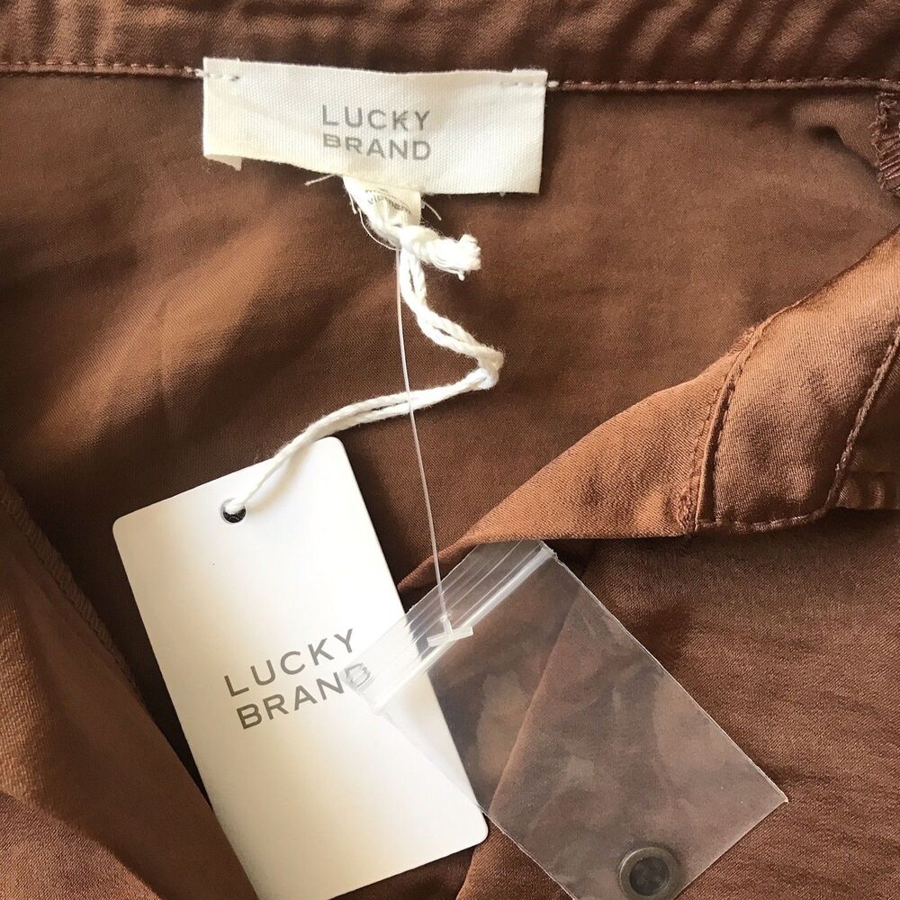 NWT Lucky Brand Long Sleeve Satin Shirtdress Pecan Pie Brown Tie Belt Dress SZ S - Picture 4 of 12